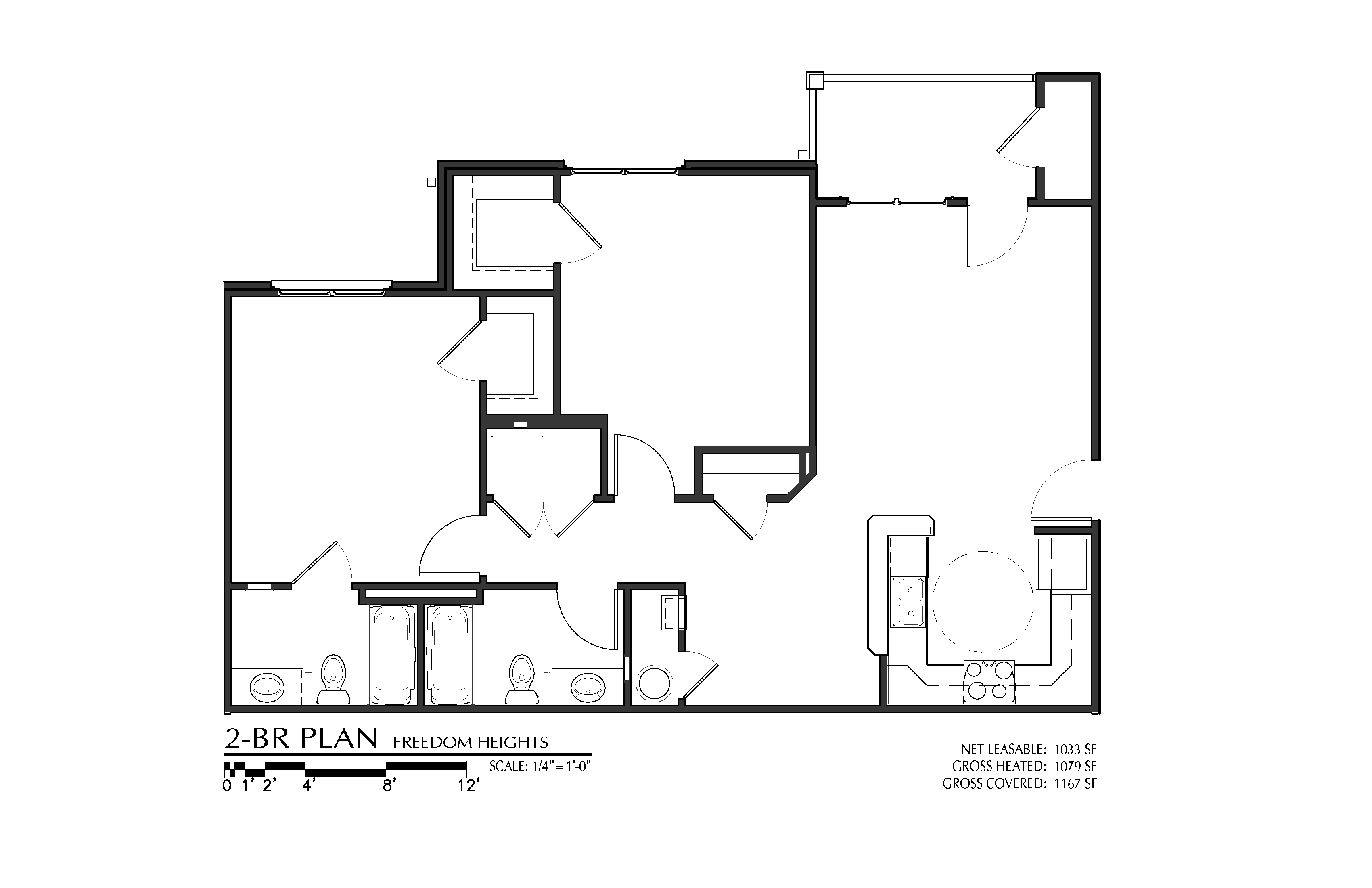 Floor plan for 2 beds, 2 baths, 1079 sqft